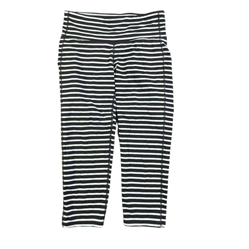 Athleta Black White Striped Crop Leggings Womens‎ Activewear Workout Pants